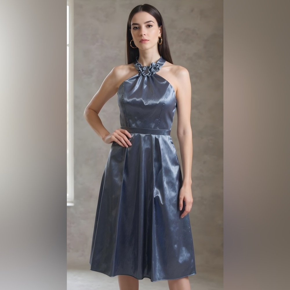 Elegant gun metal and gold Satin Halter Dress